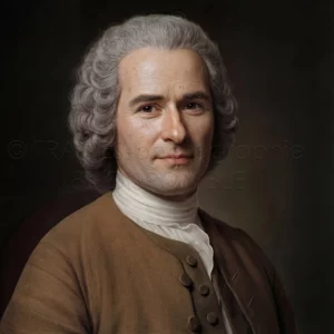Portrait restauré de Jean-Jacques Rousseau (1712–1778) en qualité 8K Ultra-HD par TRACES-photographie. Le philosophe est représenté avec une clarté exceptionnelle, révélant les détails de son regard et de son habit.