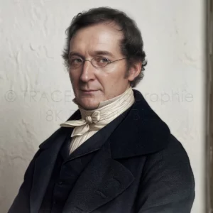 Restauration haute définition du portrait de Louis Joseph Gay-Lussac (1778–1850) par TRACES-photographie. Version 8K Ultra-HD montrant les détails précis du visage du célèbre chimiste français.