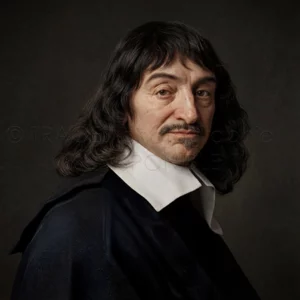 Portrait restauré en ultra-haute définition du philosophe René Descartes (1596–1650), réalisé par le studio TRACES-photographie.